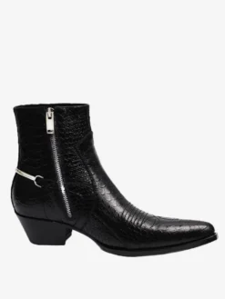 Bottines noires pour homme bout pointu motif serpent détail chaîne