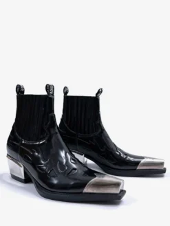 Bottines noires pour homme à bout pointu et talon compensé design