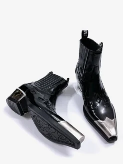 Bottines noires pour homme à bout pointu et talon compensé design