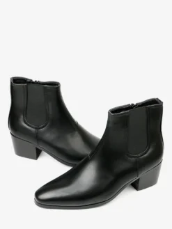 Bottines noires pour hommes bout pointu talon compensé style Chelsea