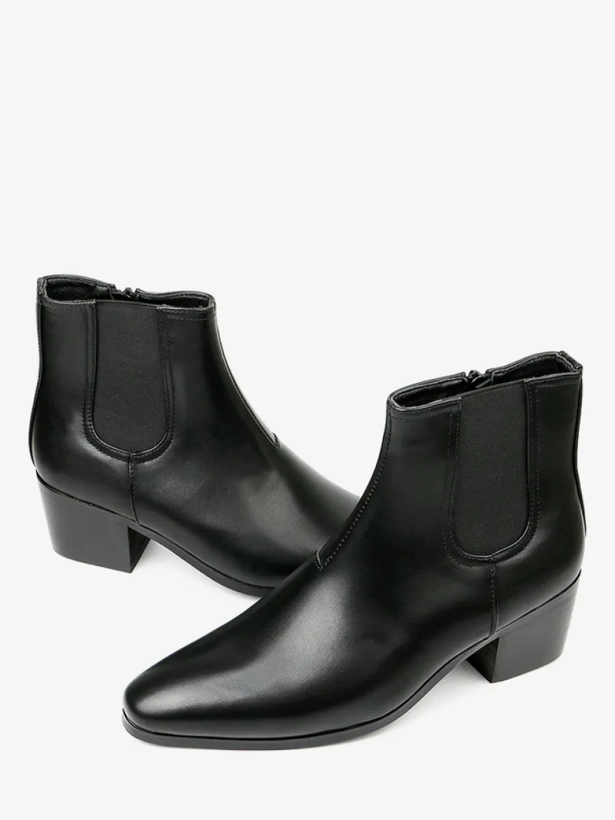 Bottines noires pour hommes bout pointu talon compensé style Chelsea