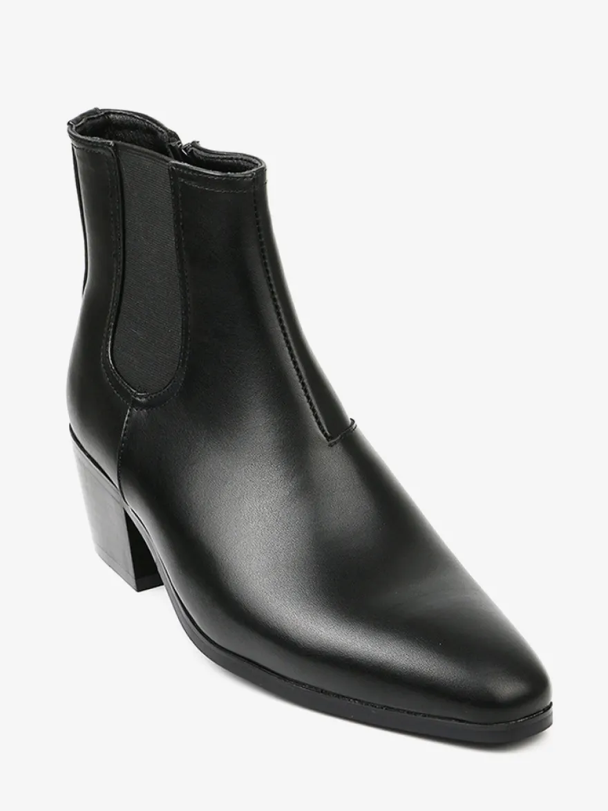 Bottines noires pour hommes bout pointu talon compensé style Chelsea