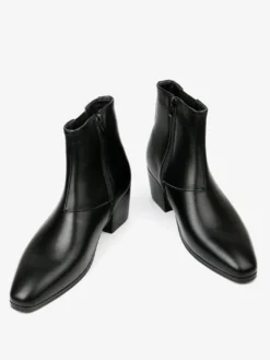 Bottines noires pour hommes bout pointu talon compensé style Chelsea