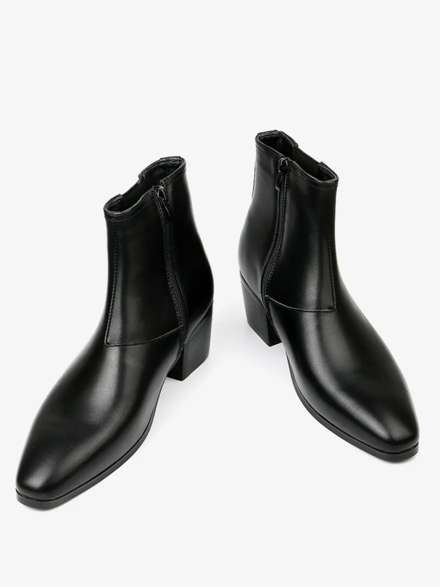 Bottines noires pour hommes bout pointu talon compensé style Chelsea