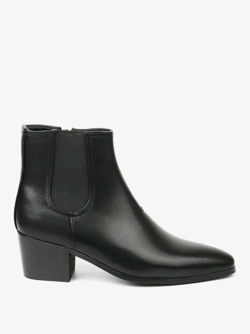Bottines noires pour hommes bout pointu talon compensé style Chelsea