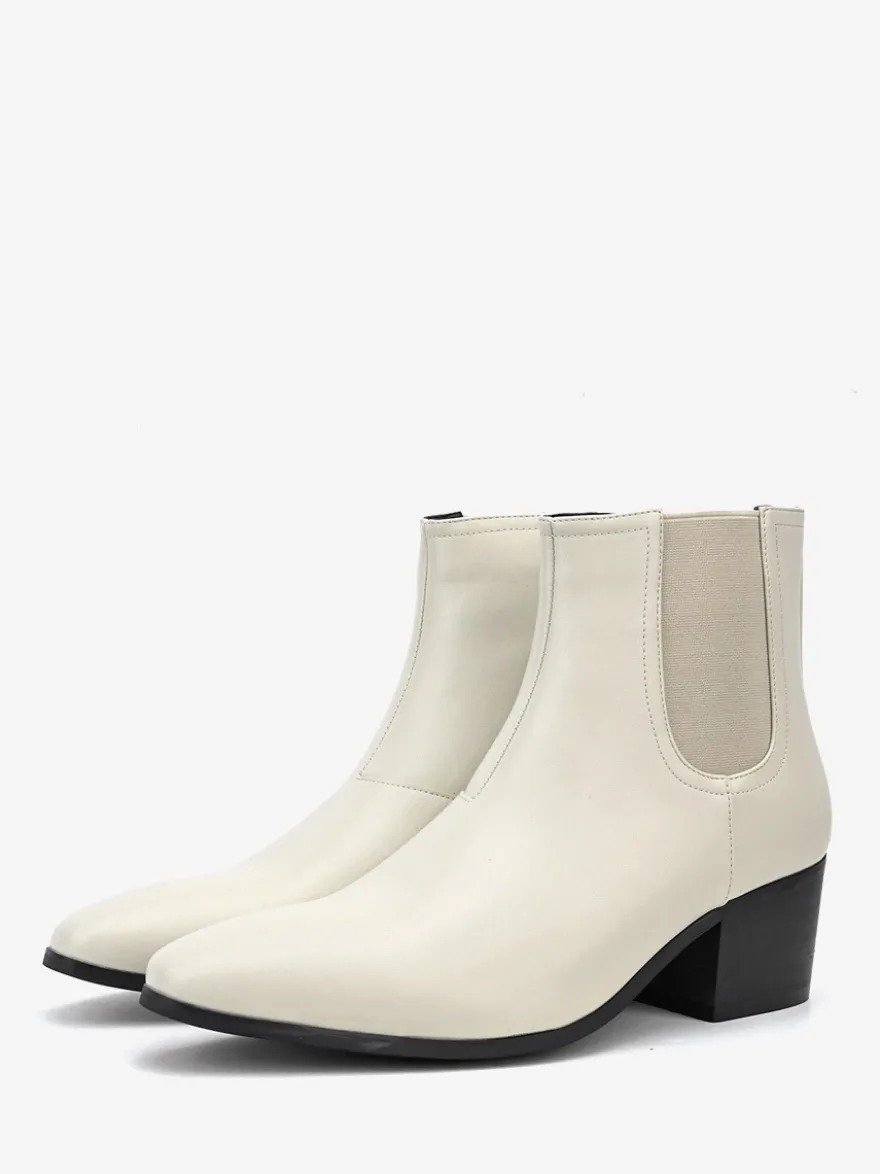 Bottines noires pour hommes bout pointu talon compensé style Chelsea