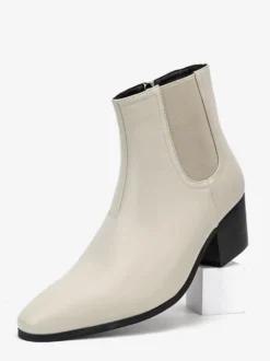 Bottines noires pour hommes bout pointu talon compensé style Chelsea