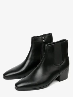 Bottines noires pour hommes bout pointu talon compensé style Chelsea