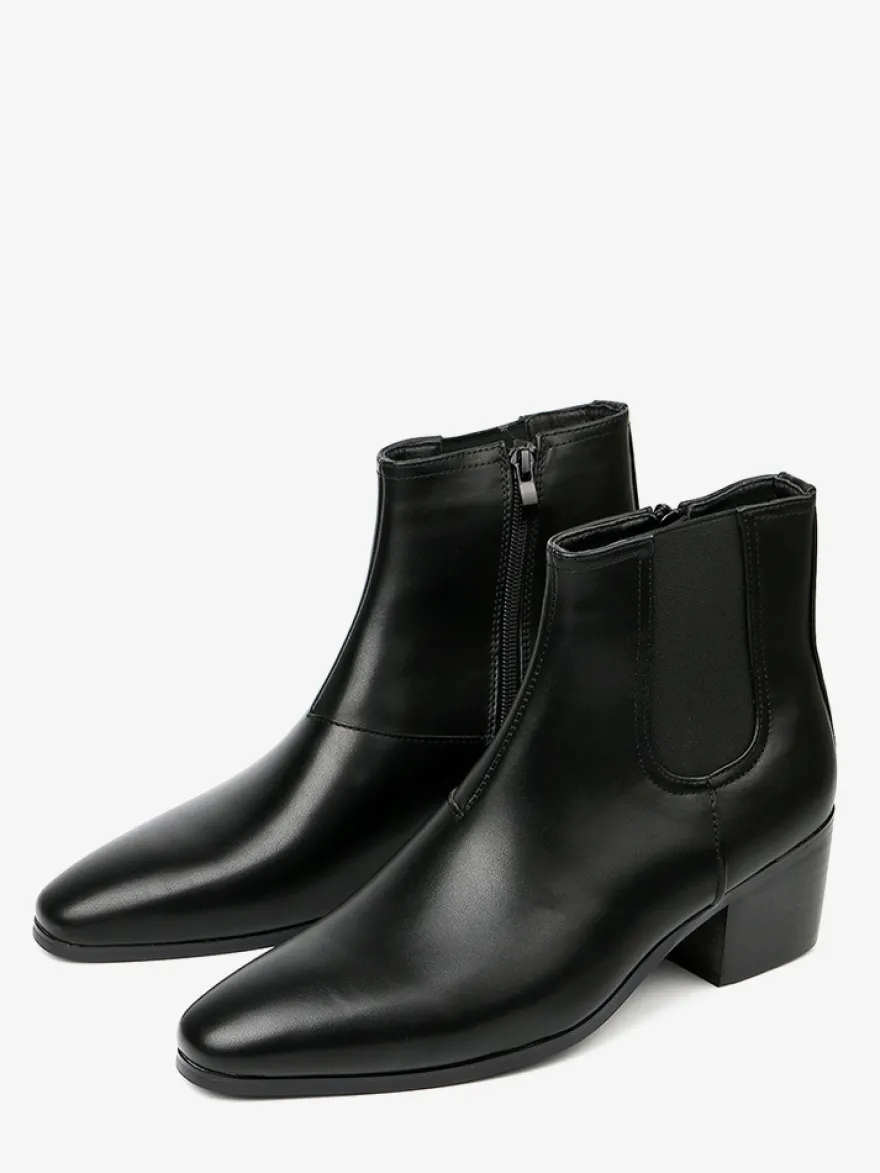 Bottines noires pour hommes bout pointu talon compensé style Chelsea