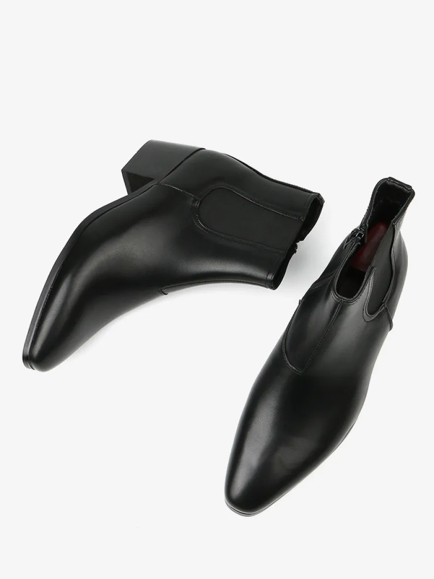 Bottines noires pour hommes bout pointu talon compensé style Chelsea