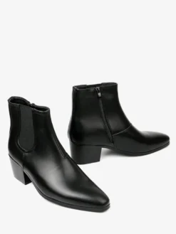 Bottines noires pour hommes bout pointu talon compensé style Chelsea