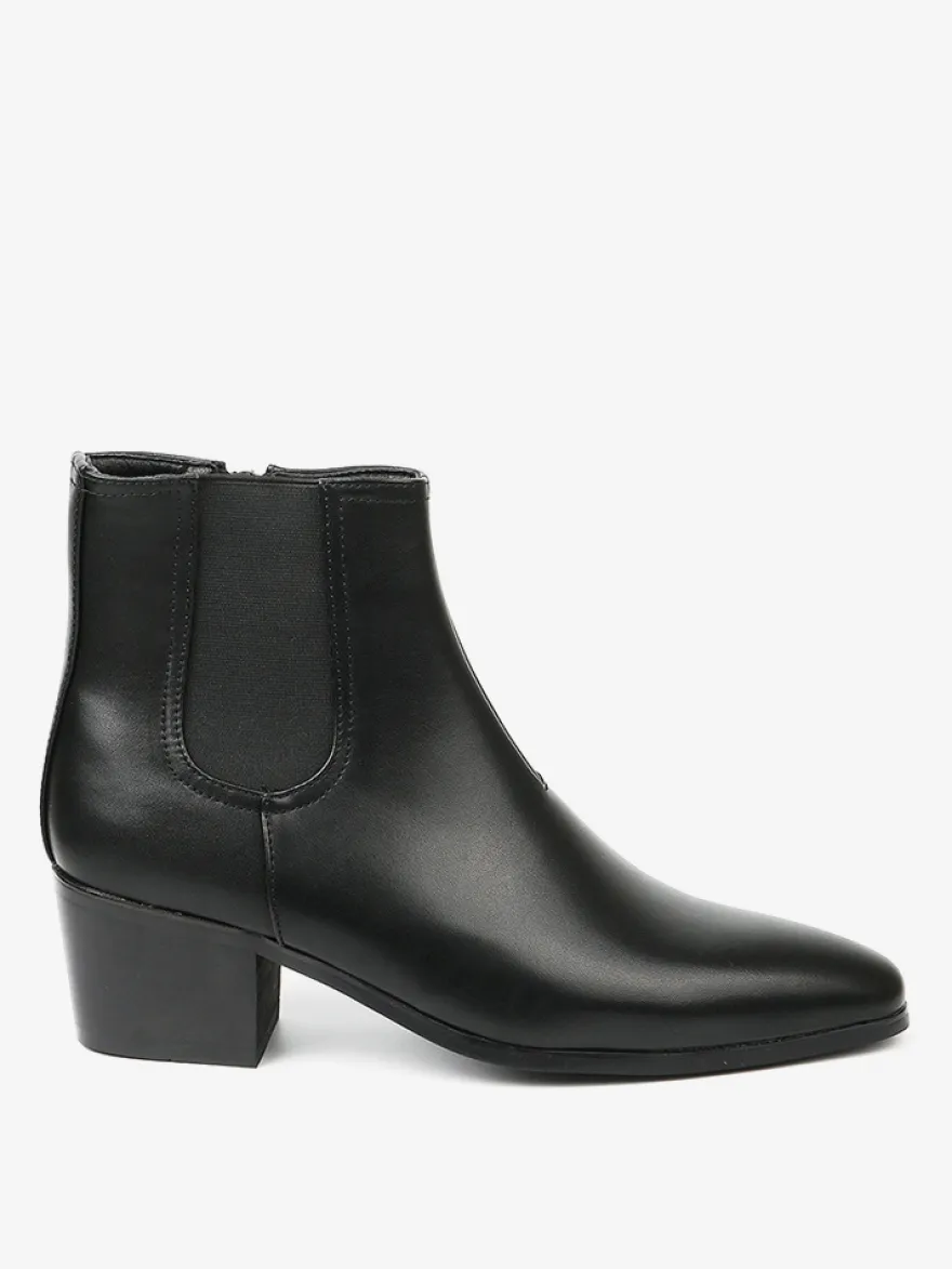 Bottines noires pour hommes bout pointu talon compensé style Chelsea