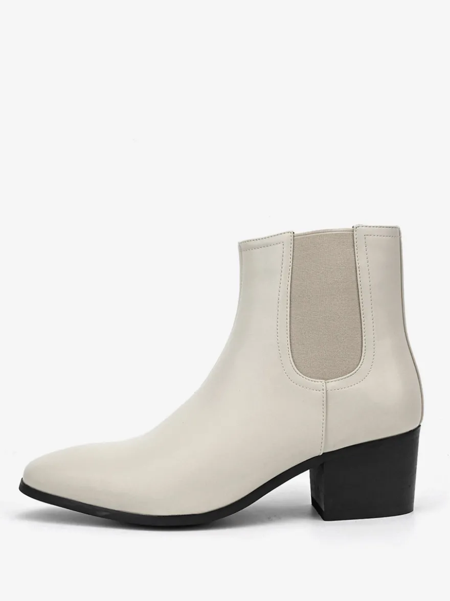 Bottines noires pour hommes bout pointu talon compensé style Chelsea