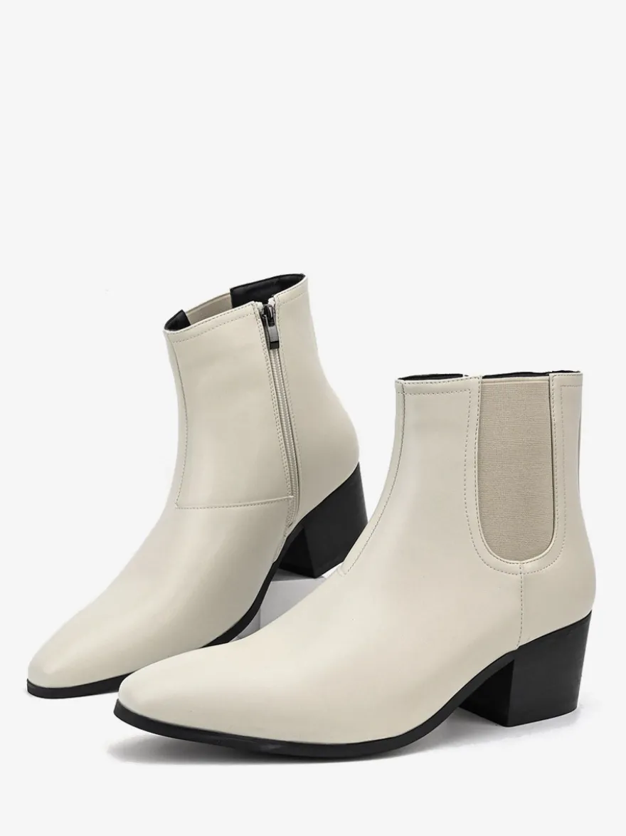 Bottines noires pour hommes bout pointu talon compensé style Chelsea