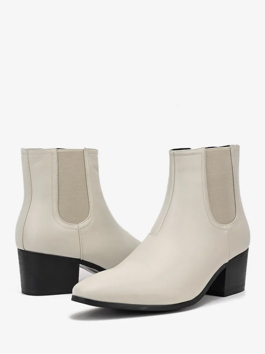 Bottines noires pour hommes bout pointu talon compensé style Chelsea