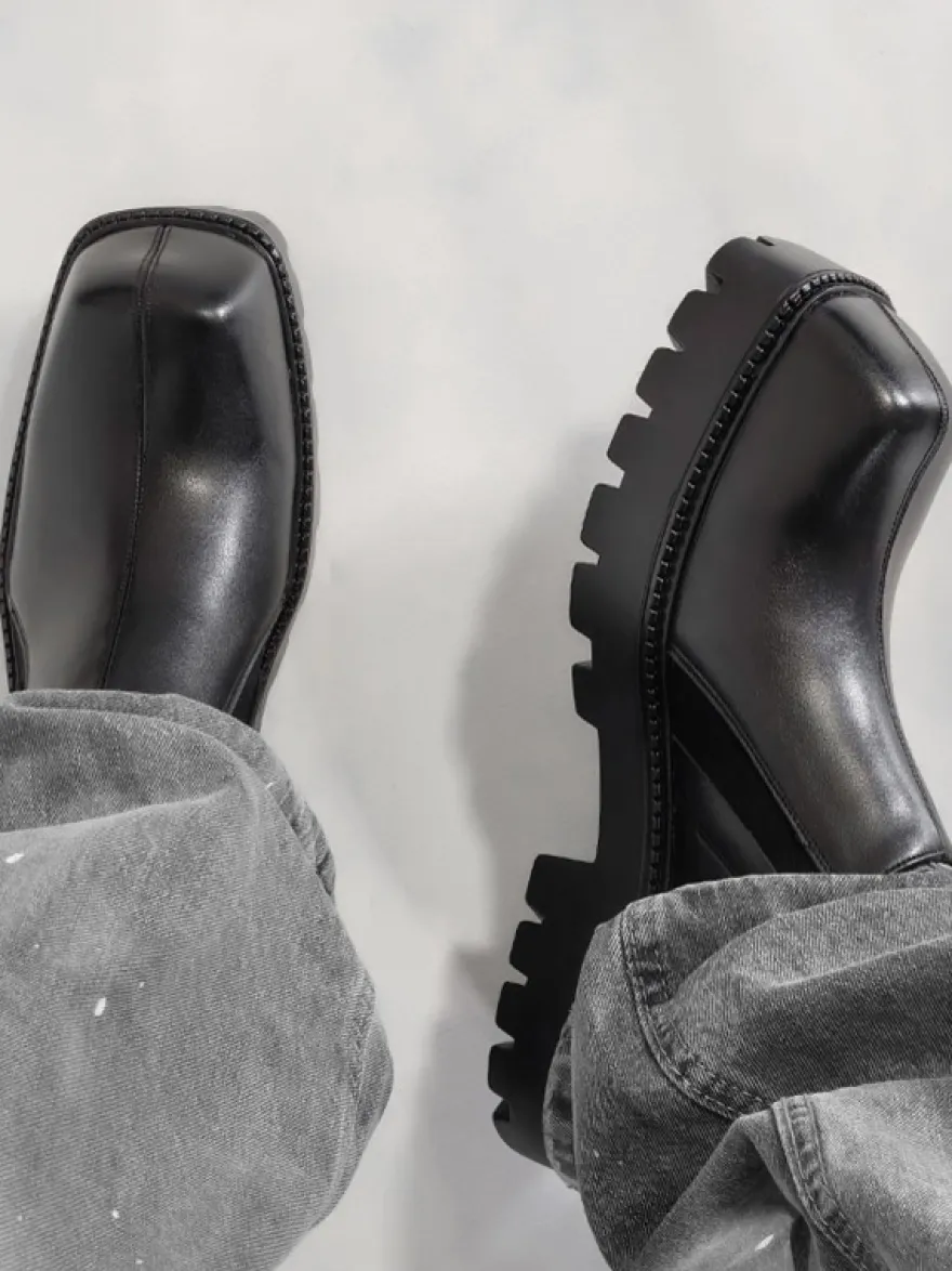 Bottines noires pour hommes bout carré à enfiler
