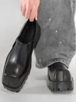 Bottines noires pour hommes bout carré à enfiler