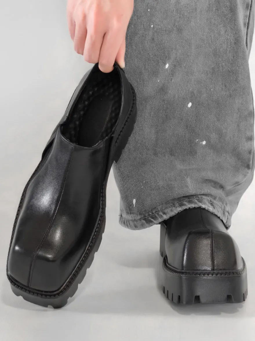 Bottines noires pour hommes bout carré à enfiler