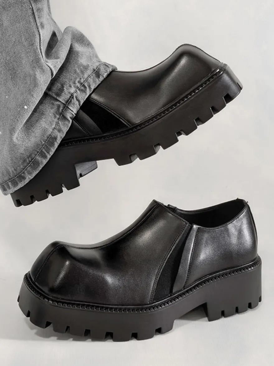 Bottines noires pour hommes bout carré à enfiler