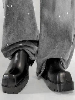 Bottines noires pour hommes bout carré à enfiler