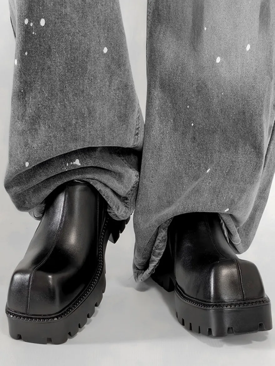 Bottines noires pour hommes bout carré à enfiler