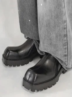 Bottines noires pour hommes bout carré à enfiler