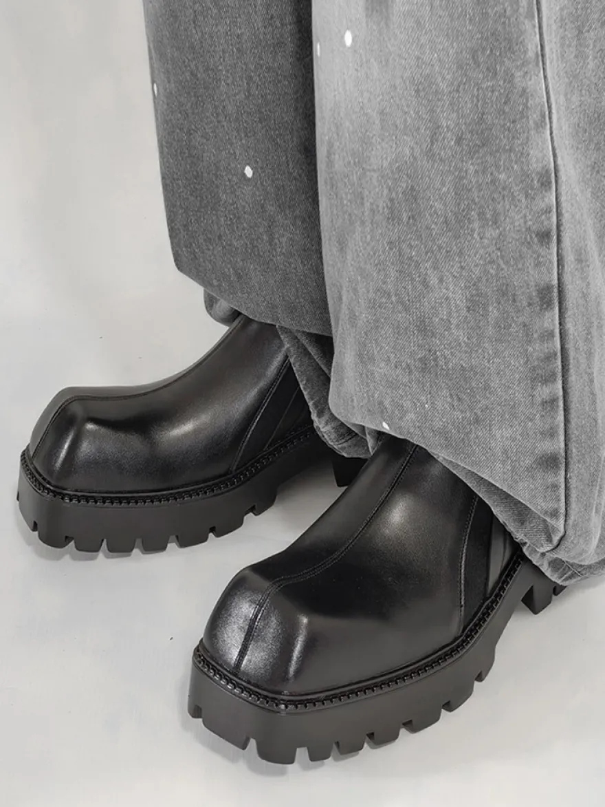Bottines noires pour hommes bout carré à enfiler