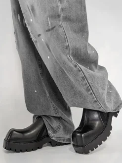 Bottines noires pour hommes bout carré à enfiler
