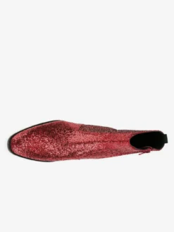 Bottines à paillettes en cuir véritable bout rond talon épais