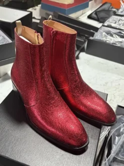 Bottines à paillettes en cuir véritable bout rond talon épais