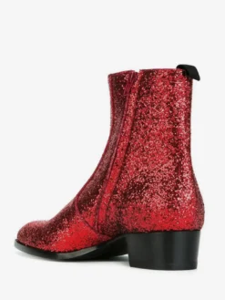Bottines à paillettes en cuir véritable bout rond talon épais