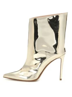 Bottines pour femmes en cuir or clair bout pointu cuir brillant talon aiguille bottes à talons hauts