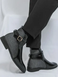 Bottines pour homme marron à bout rond et boucle