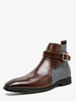 Bottines pour homme marron à bout rond et boucle