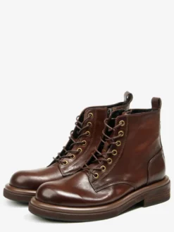 Bottines pour hommes en cuir véritable bout rond lacets