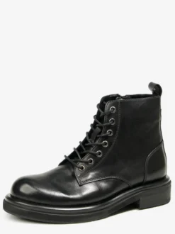Bottines pour hommes en cuir véritable bout rond lacets
