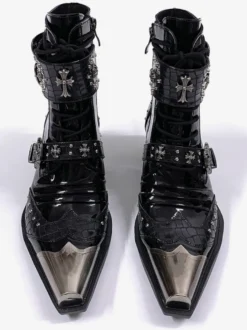 Bottines style citrouille pour homme bout métallique boucle perlée