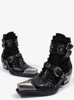 Bottines style citrouille pour homme bout métallique boucle perlée