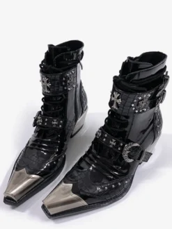 Bottines style citrouille pour homme bout métallique boucle perlée