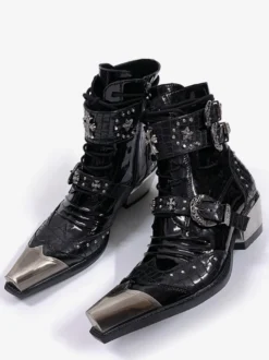 Bottines style citrouille pour homme bout métallique boucle perlée