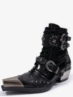 Bottines style citrouille pour homme bout métallique boucle perlée
