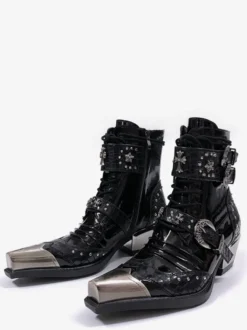 Bottines style citrouille pour homme bout métallique boucle perlée