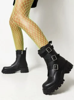 Bottines à talons épais et bout rond avec détails en métal pour femmes