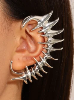 Boucle d'oreille en forme d'arête de poisson motif squelette manchette d'oreille sans perçage