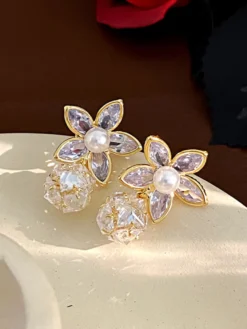 Boucles d'oreilles de mariage en métal et diamant Bijoux de mariage percés