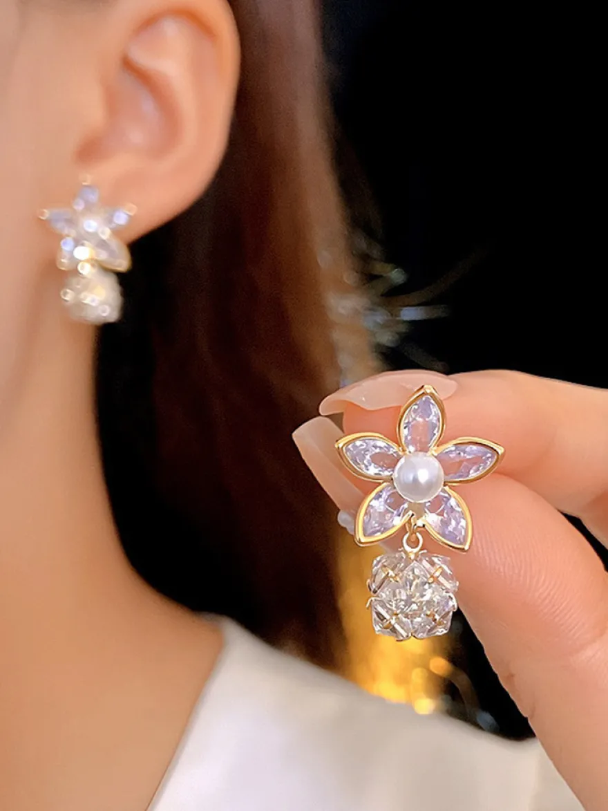 Boucles d'oreilles de mariage en métal et diamant Bijoux de mariage percés