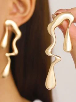 Boucles d'oreilles en métal liquide boucles d'oreilles abstraites irrégulières modernes et avant-gardistes