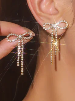 Boucles d'oreilles en strass avec nœud brillant pour femmes 2026