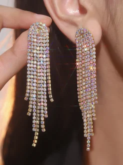 Boucles d'oreilles longues et brillantes à pampilles en strass pour femmes 2026