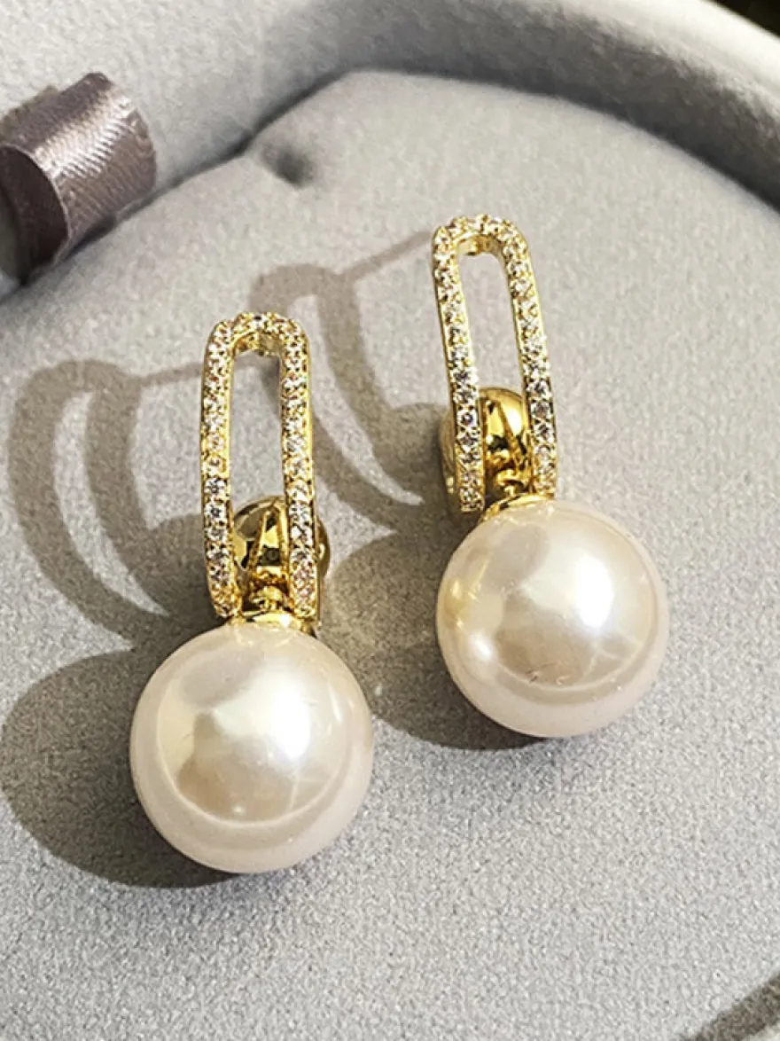 Boucles D'oreilles Mariée Imitation Perle Métal Percé Bijoux De Mariage
